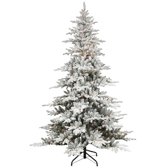 7.5ft. Pre-Lit Flocked Utah Fir Artificial Christmas Tree, Clear Lights